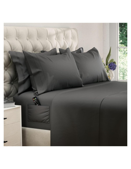 Juego de Sábanas King Size DREAMCARE 6 Piezas Microfibra Gris