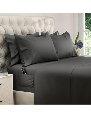 Juego de Sábanas King Size DREAMCARE 6 Piezas Microfibra Gris