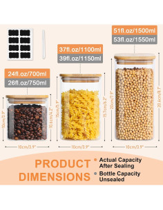 Tarros de Almacenamiento de Vidrio Dearwell 6 Piezas 24/37/50oz 2