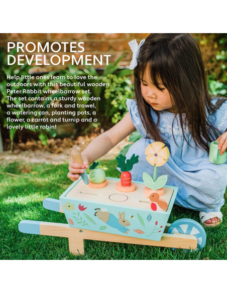 Carretilla de Madera Peter Rabbit con Accesorios de Jardín