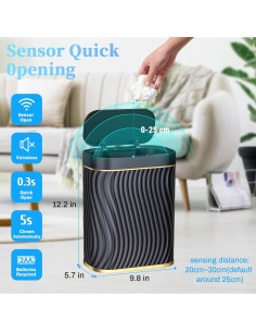 Cesto de Basura Automático Ogikey 9.84L Oro Negro Impermeable 2