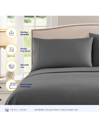 Juego de Sábanas Queen Sweet Home Collection 1800 Hilos Gris