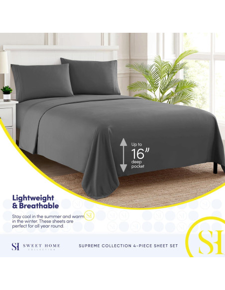 Juego de Sábanas Queen Sweet Home Collection 1800 Hilos Gris