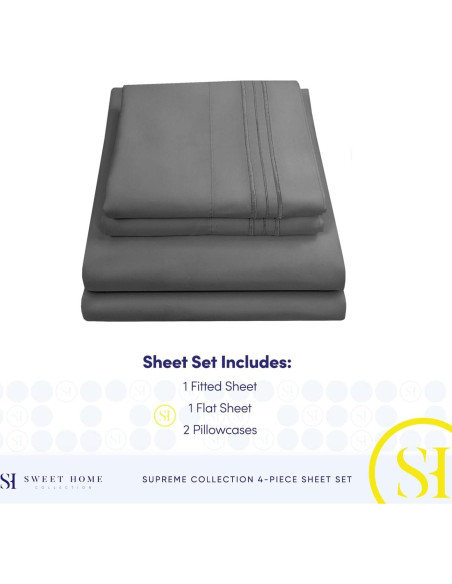 Juego de Sábanas Queen Sweet Home Collection 1800 Hilos Gris