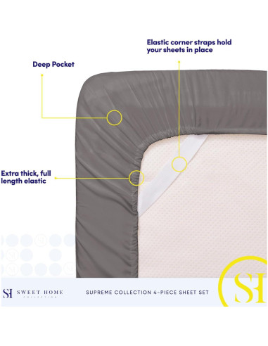 Juego de Sábanas Queen Sweet Home Collection 1800 Hilos Gris