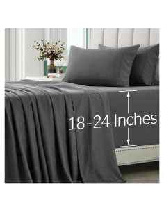 Sábanas Queen VACVELT 4 Piezas Rayón Bambú 70% Gris Oscuro