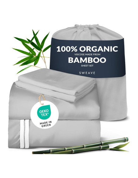 Juego de Sábanas Queen Sweave 100% Viscosa de Bambú Gris Claro