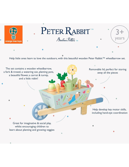 Carretilla de Madera Peter Rabbit con Accesorios de Jardín