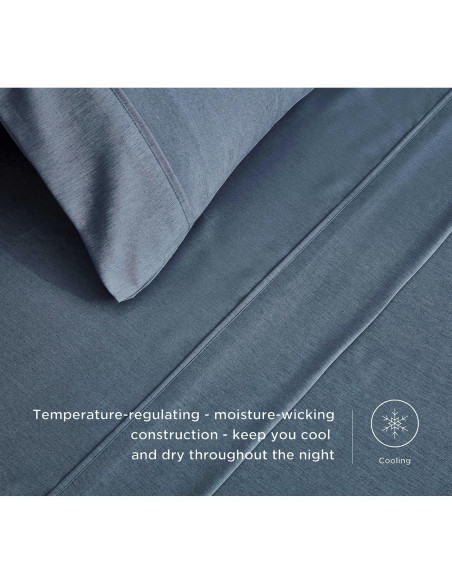 Juego de Sábanas 4 Piezas Chezmoi Queen Rayón Bambú Azul Acero