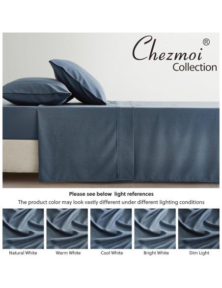 Juego de Sábanas 4 Piezas Chezmoi Queen Rayón Bambú Azul Acero