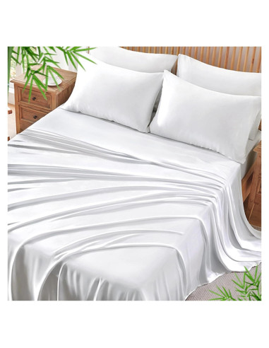 Conjunto de Sábanas Reina BYSURE 6 Piezas 100% Viscosa Blanco