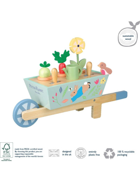 Carretilla de Madera Peter Rabbit con Accesorios de Jardín