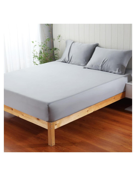 Sábana Ajustable Reina Zaizaihome 100% Viscosa Bambú Gris 400 Hilos