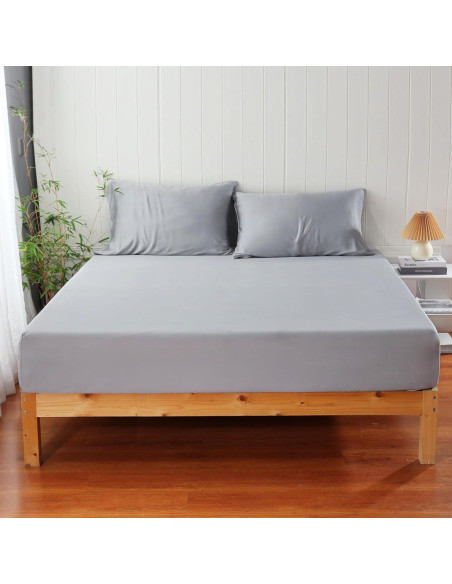 Sábana Ajustable Reina Zaizaihome 100% Viscosa Bambú Gris 400 Hilos