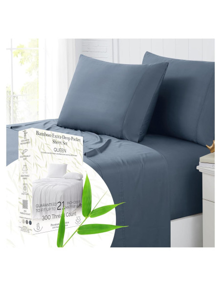 Juego de Sábanas Queen Southshore Rayón Bambú 300 TC Azul Juego de Sábanas Queen Southshore Rayón Bambú 300 TC Azul