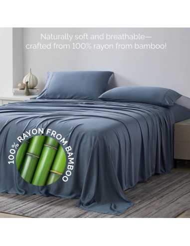 Juego de Sábanas Queen Southshore Rayón Bambú 300 TC Azul