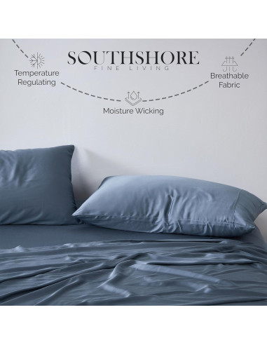 Juego de Sábanas Queen Southshore Rayón Bambú 300 TC Azul