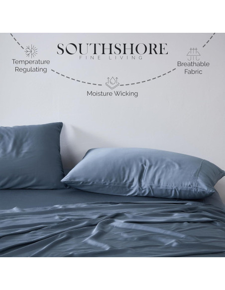 Juego de Sábanas Queen Southshore Rayón Bambú 300 TC Azul Juego de Sábanas Queen Southshore Rayón Bambú 300 TC Azul