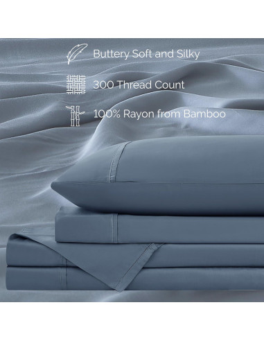 Juego de Sábanas Queen Southshore Rayón Bambú 300 TC Azul