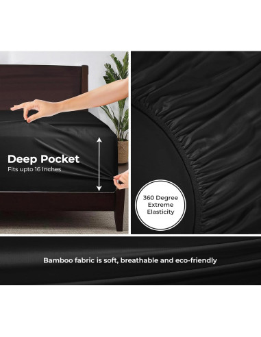 Sábana Ajustable Royale de Lino de Bambú Individual 190.5x99.1cm Negro