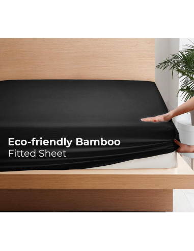 Sábana Ajustable Royale de Lino de Bambú Individual 190.5x99.1cm Negro