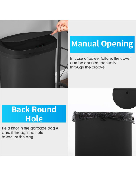 Cubo de Basura Sin Tacto MejorOficina 49L Negro Rectangular