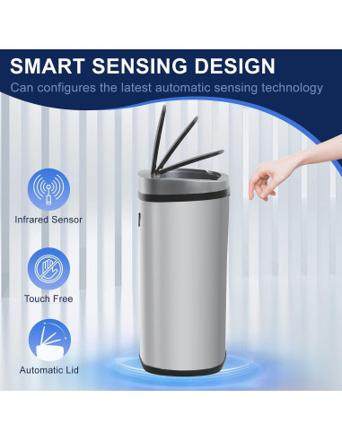 Bote de Basura Mueble de América 49L con Sensor Infrarrojo Plata