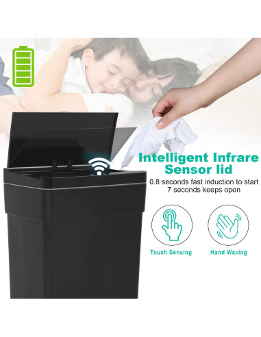 Cubo de Basura Automático 50L BestOffice Negro con Sensor