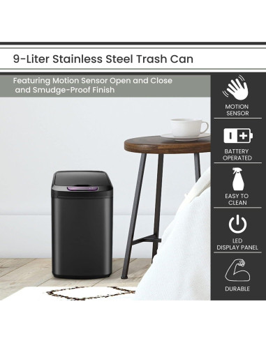 Basurero Metálico Sin Contacto Hanover 9L Negro con Sensor