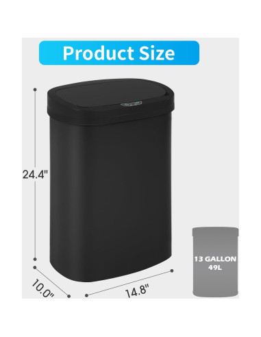Basurero Sin Tacto MejorOficina 49L Rectangular Negro