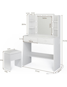 Escritorio de Vanity Blanco Haewon con Espejo y 10 Luces LED 2