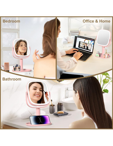 Espejo de Maquillaje Mocado 1X/20X Iluminado Rosa Ajustable