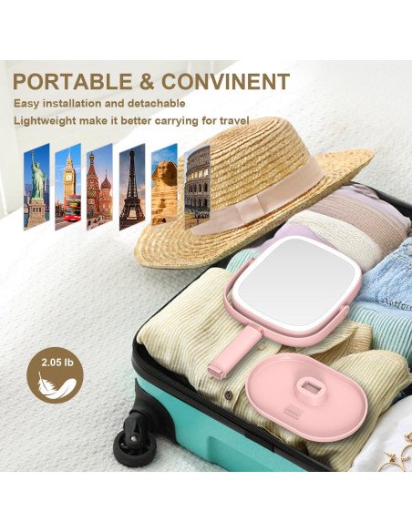 Espejo de Maquillaje Mocado 1X/20X Iluminado Rosa Ajustable