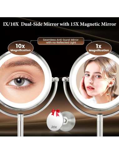 Espejo de Maquillaje Iluminado VESAUR 9" 5000mAh 1X/10X/20X