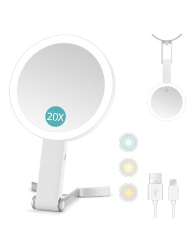 Espejo de Aumento MIYADIVA 20X con Luz y Mango 6"