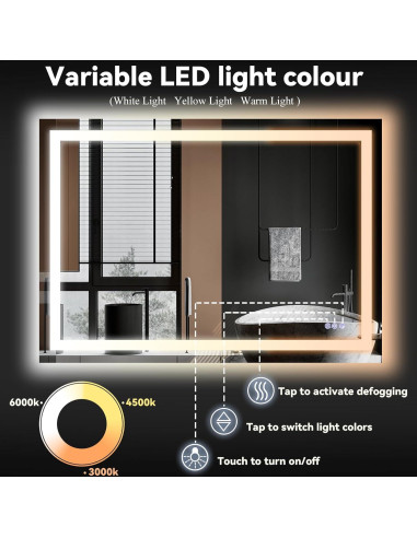 Espejo de Baño LED VooBang 97x66 cm con 3 Modos de Luz