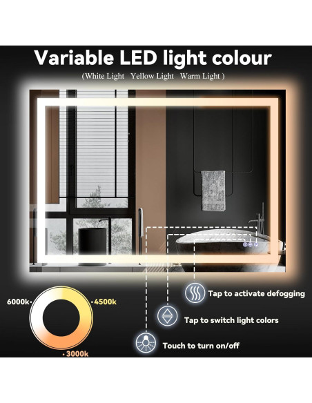 Espejo de Baño LED VooBang 97x66 cm con 3 Modos de Luz