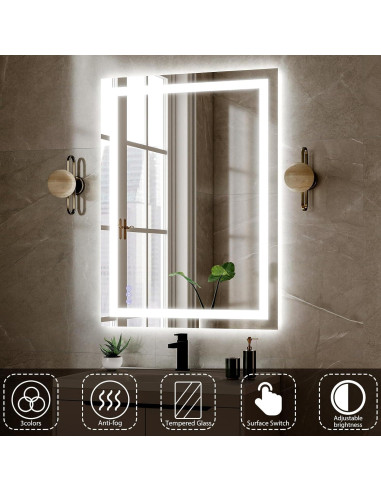 Espejo de Baño LED VooBang 97x66 cm con 3 Modos de Luz