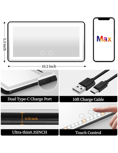 Espejo de Vanidad Hirger para Coche con Luz LED Táctil