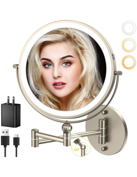 Espejo de Maquillaje Iluminado ZLOKLA 9" Doble Cara 1X/10X