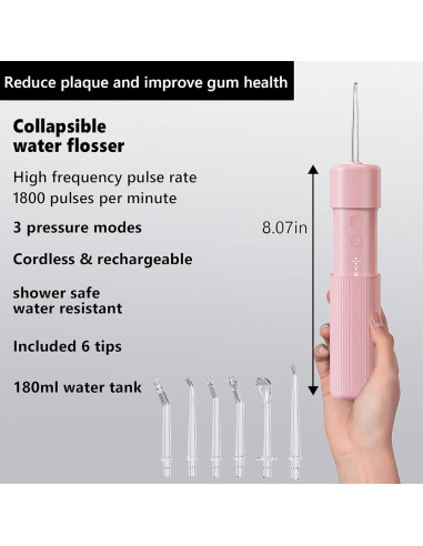 Irrigador Oral Portátil HUACO CARE H400 Rosa 3 Modos IPX7