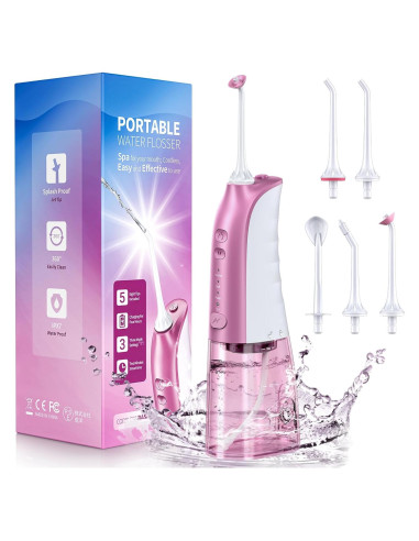 Irrigador Oral Inalámbrico Demita Rosa 300ML 3 Modos 5 Puntas