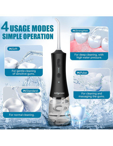Irrigador Oral Inalámbrico ZOFGENOW 300ml 4 Modos Negro