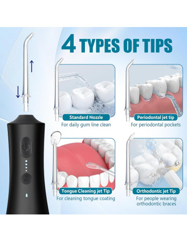 Irrigador Oral Inalámbrico ZOFGENOW 300ml 4 Modos Negro