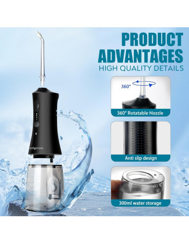 Irrigador Oral Inalámbrico ZOFGENOW 300ml 4 Modos Negro