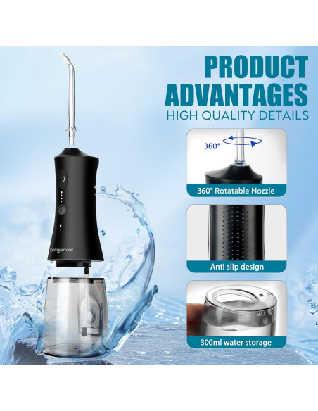 Irrigador Oral Inalámbrico ZOFGENOW 300ml 4 Modos Negro