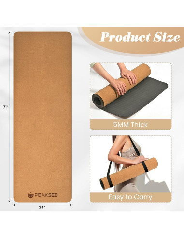 Alfombrilla de Yoga de Corcho Peaksee Antideslizante 182x61cm
