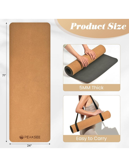 Alfombrilla de Yoga de Corcho Peaksee Antideslizante 182x61cm