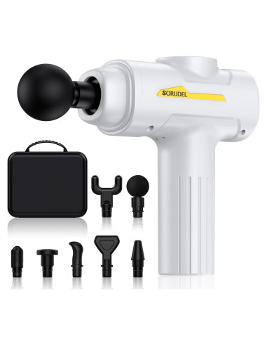 Pistola de Masaje SORUDEL con 7 Cabezas y 6 Velocidades - Blanco