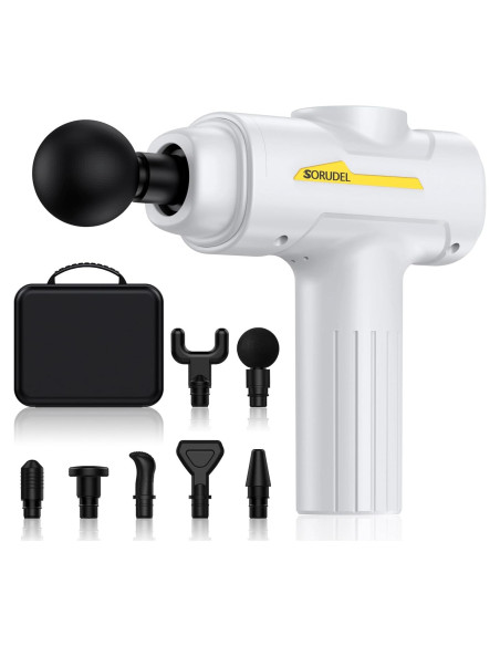 Pistola de Masaje SORUDEL con 7 Cabezas y 6 Velocidades - Blanco